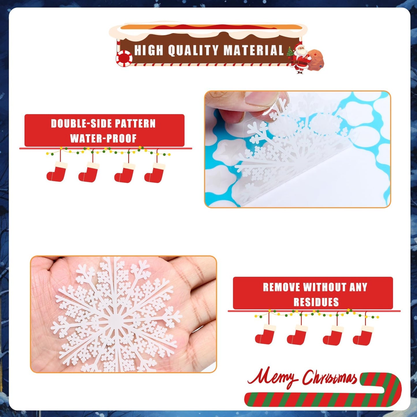 AHEONLAR 142PCS Christmas Window Static Cling Sticker, Snowflake Stickers Christmas Decorations, Waterproof Double-Sided Printed Xmas Window Clings Decals, Winter Stickers for Windows/Mirror/Fridge