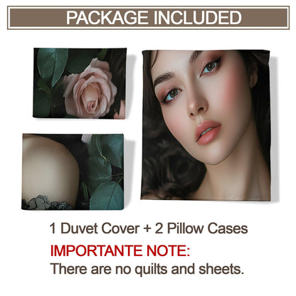 Twin Size Duvet Cover Sexy Beauty Print Duvet Cover Woman Portrait Comforter Cover Rose Bush Bedding Kids Room Bedding Decor (Reversible Printing)