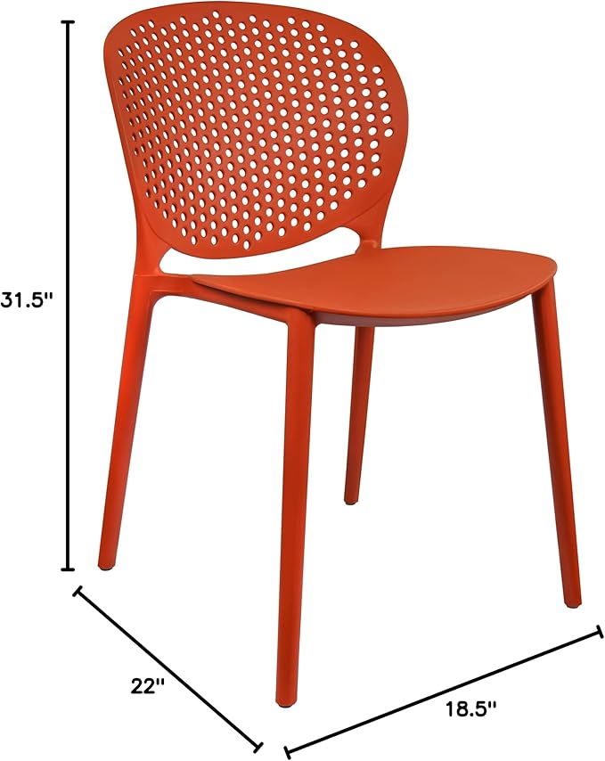 2xhome Patio Dining Chair | Modern Stackable Outdoor Pool Side Chair | Weather Resistant Plastic for Yard, Porch, Balcony, Kitchen, Orange, Single, Set of 1