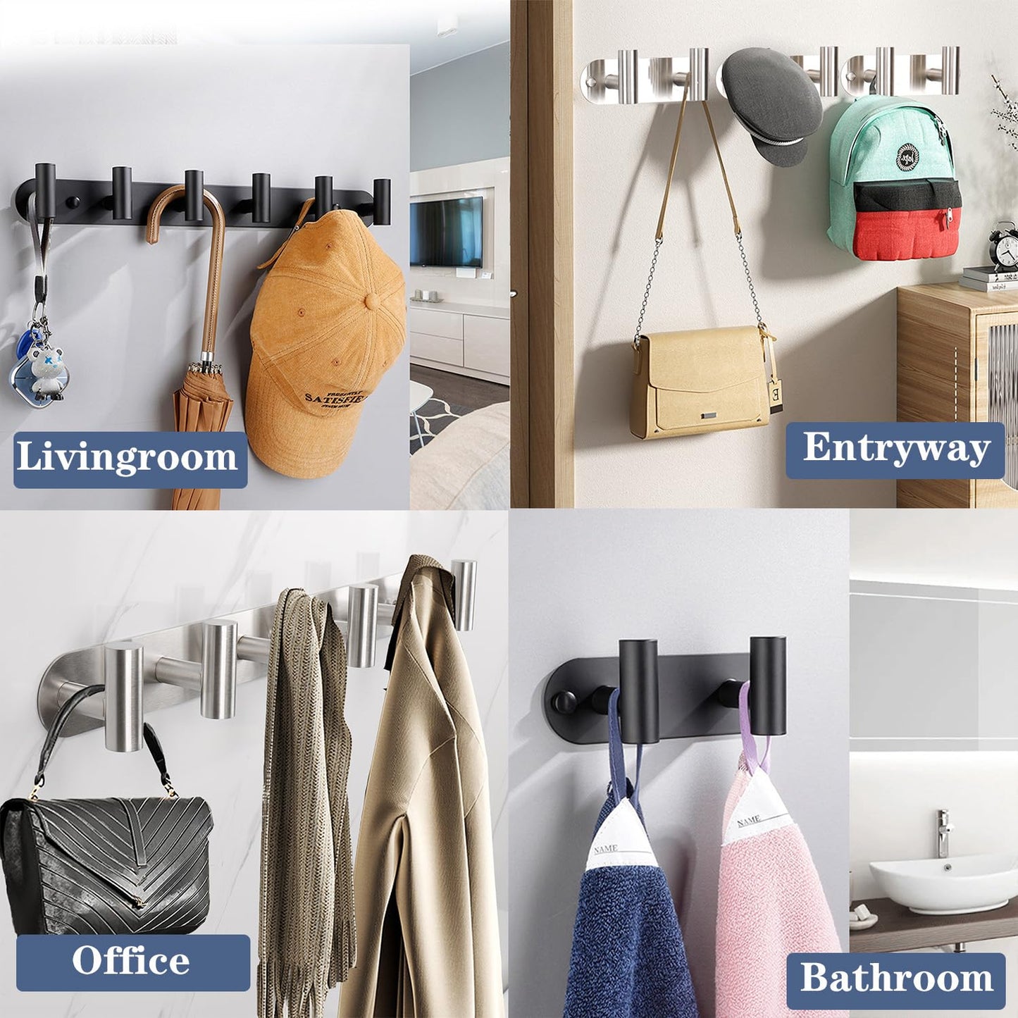 Vanloory Coat Hook Rack, Wall Mounted Rack with 4 Hooks, Heavy Duty Towel Rack Wall Hooks for Hanging Jacket, Stainless Steel Coat Hanger for Bathroom Entryway Mudroom (Brushed Nickel)