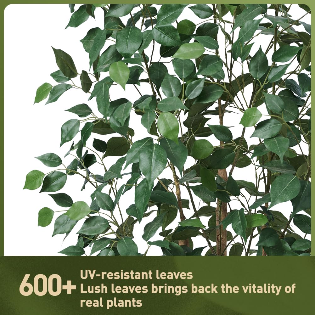 VeriNatural 5ft Artificial Ficus Tree,Tall Faux Tree with Pebbles & Planter UV Resistant Potted Fake Plant with Silk Leaves & Real Wood Trunk,Indoor Outdoor Floor Plant for Home,Living Room,VN129