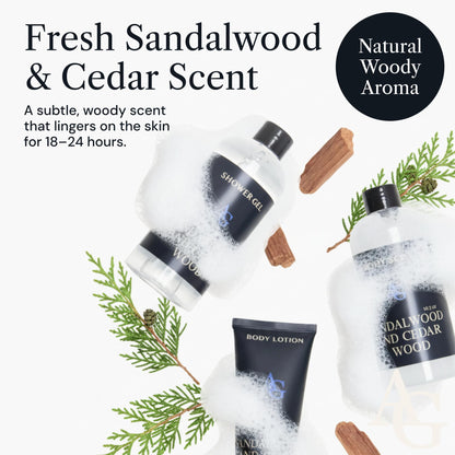 Adelegourdain Shower Kit Men, Bath and Body Gift Set For Him - Shower Gel, Body Scrub & Body Cream, Sandalwood & Cedar Scent, 3 pcs 720ml - Skin Care Kit Fathers Day Birthday Idea for Him