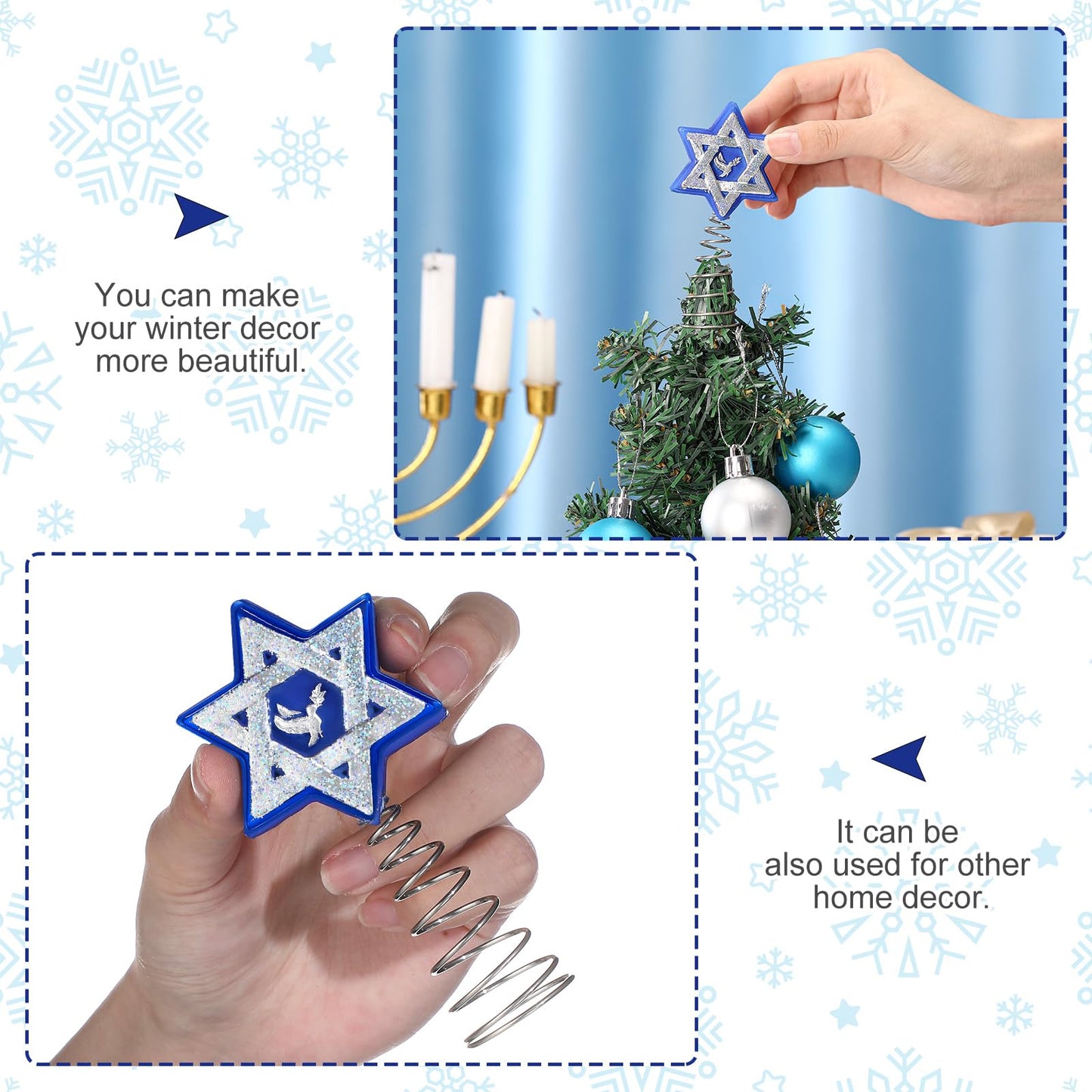 Namalu Christmas Hanukkah Tree Topper 4 Inch Mini Star of David Tree Topper Small Hanukkah Ornament Decor for Chanukah Jewish Home Xmas Wine Bottle Wedding Bridal Shower Holiday Party Decoration