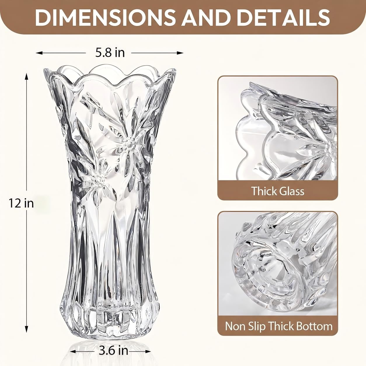 12" Glass Crystal Vase for Flowers with Luxury Gift Box, Elegant Tall Clear Vases for Mother's Day, Wedding, Valentine Gift, Large Floreros Centerpieces for Living Room Home Décor