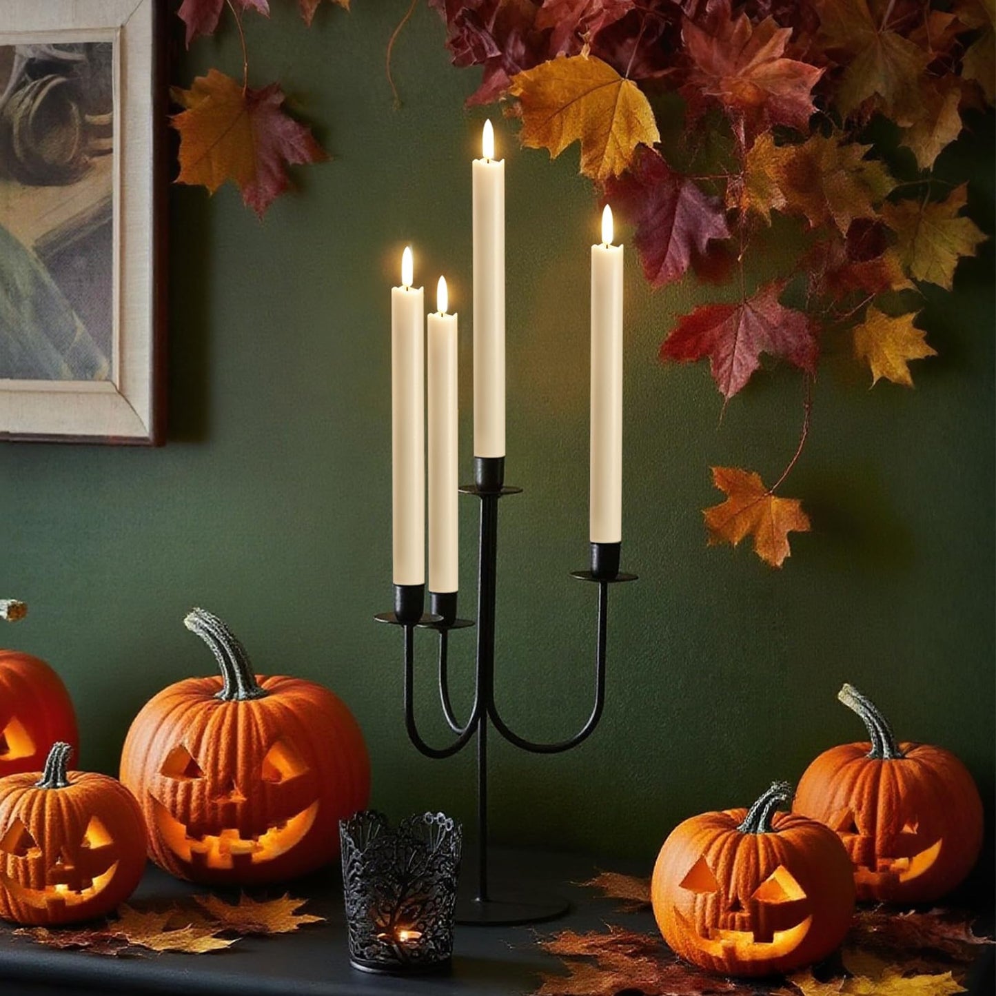 KunSwenn Taper Candles Battery Operated with Remote Timer, with Remote Timer Flameless Taper Candles, LED Flameless Candlesticks for Halloween Christmas Home Decor(Set of 3, 0.78” x 9.65”)
