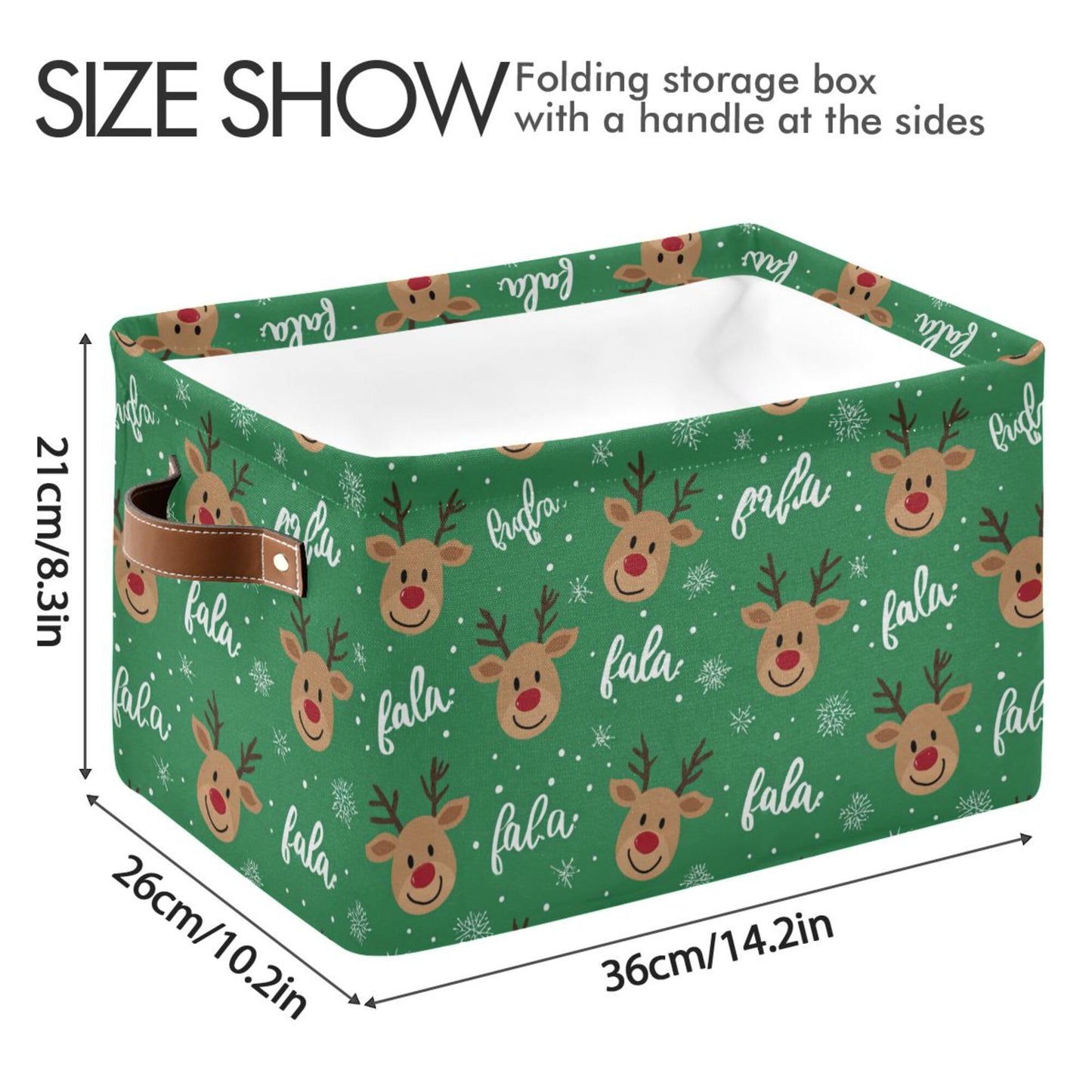 Green Christmas Reindeer Storage Basket with Waterproof Liner and PU Handles Winter Snowflake Xmas Storage Bins Boxes 14.2" Collapsible Decorative Organizer Baskets for Bedroom Closet Office 1 Pack