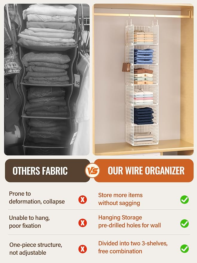 6 Tier Closet Hanging Organizer, Metal Closet Organizers and Storage