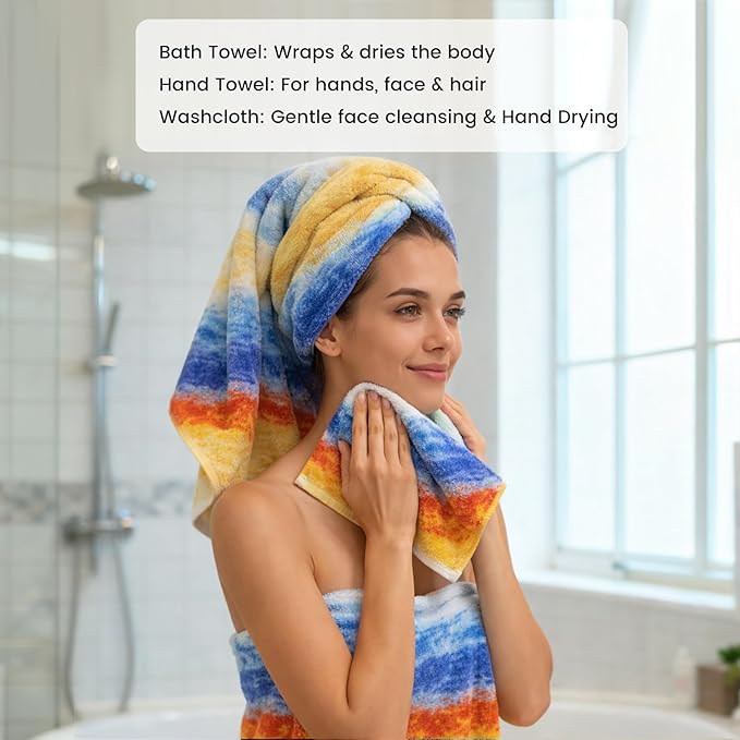 SEMAXE Colorful Bath Towel Set, 100% Cotton Bathroom Towels