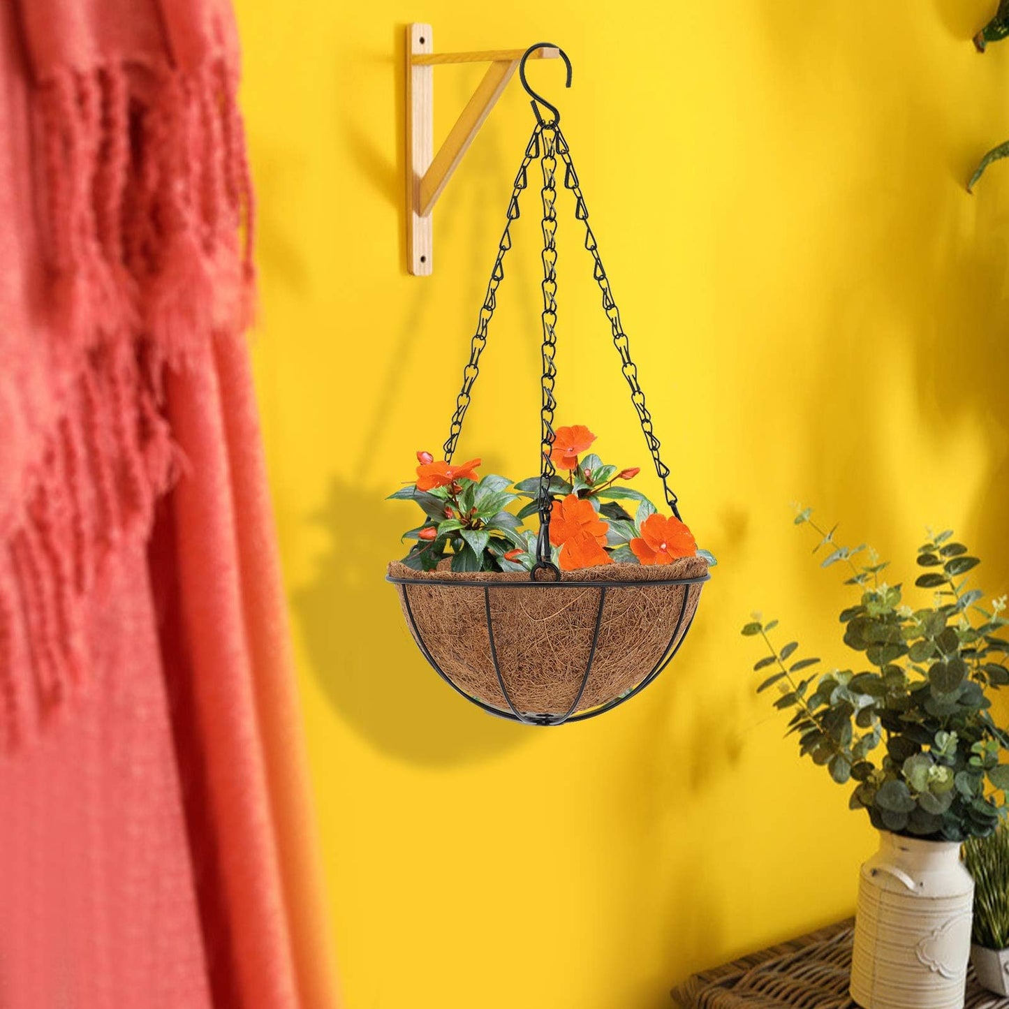 6 Pcs 8inch Coconut Fiber for Plants Round Hanging Basket Liner Wall Planter Insert Replacement Coco Coir Liner for Window Box, 100% Natural Coconut Fiber Fence Flower Baskets Pot (6, 8 inch)