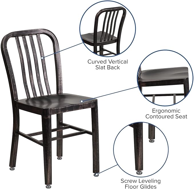 Flash Furniture Gael Commercial Grade 2 Pack Black-Antique Gold Metal