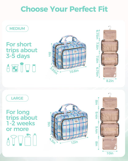 BALULHG Travel Hanging Toiletry Bag for Women, Water-Resistant Cosmetic Organizer with 4 Compartments & 360° Swivel Hook, TSA-Approved Makeup Bag for Shampoo, Full Sized Container, Toiletries (Pink)
