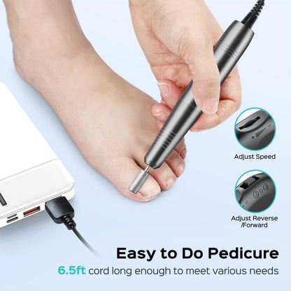 COSLUS Electric Nail Drill File Professional: for Acrylic Gel Dip Powder Nails Portable Nail Machine Kit Manicure Pedicure Tools Polishing Set with Nail Drill Bits Sanding Bands