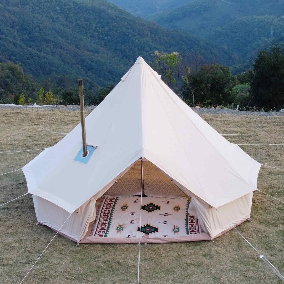 Trend Tents 4M Canvas Bell Tent – 200GSM Poly-Cotton, Stove Jack, Sewn-in Groundsheet, Galvanized Steel Poles, Waterproof & UV-Resistant, 4-Season, Fits 4-6 People – Glamping, Family Camping