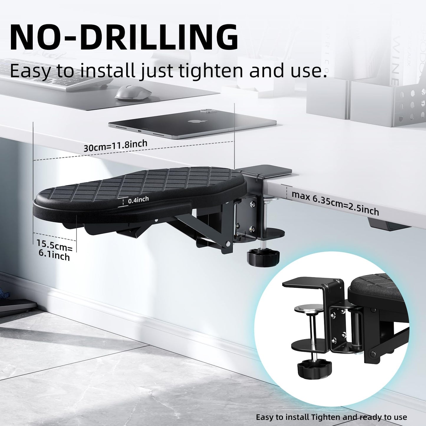 Ergonomics Desk Extender Tray, Table Mount Arm Wrist Rest Shelf, 90° Foldable Elbow Arm Support,Foldable, 180° Swivel, Computer Desk Extender Tray for Home and Office (Folding and Rotating)