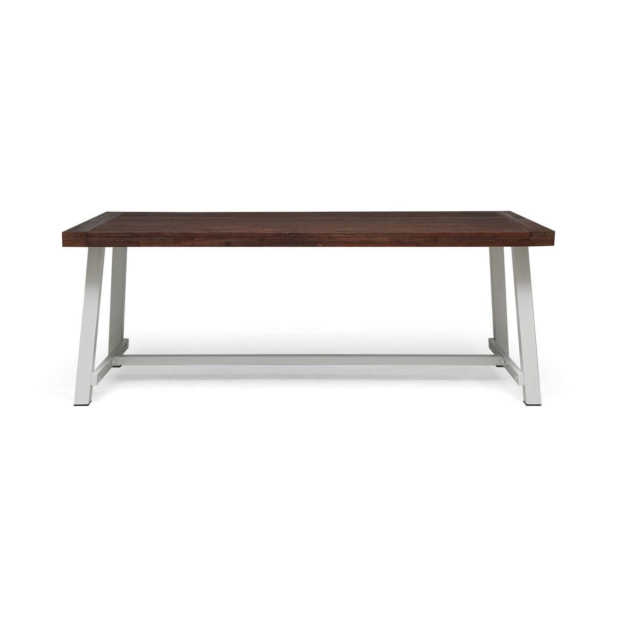 Outdoor Eight Seater Iron Dining Table, Dark Brown and White Finish