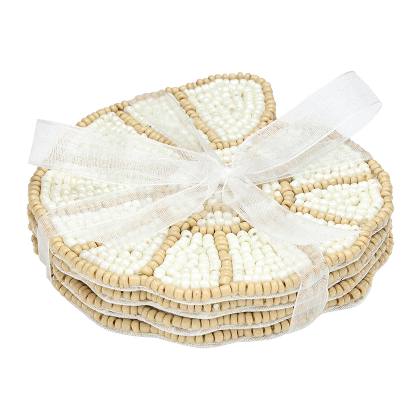 Santa Barbara Design Studios Coasters - Sea Shell Beaded Coaster Set, 4-Count, White Gold