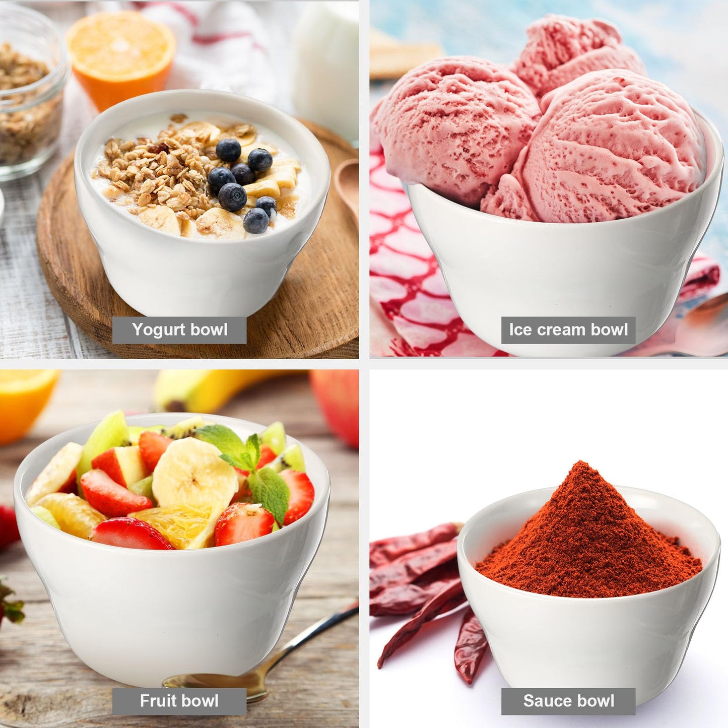 Suclain 24 Pack Porcelain Bowls Set Porcelain Bouillon Cups Small Dessert Bowls Soup Dip Bowl for Ice Cream Dessert Sauce Dipping Salad Cereal Microwave Dishwasher Safe (8 oz,White)