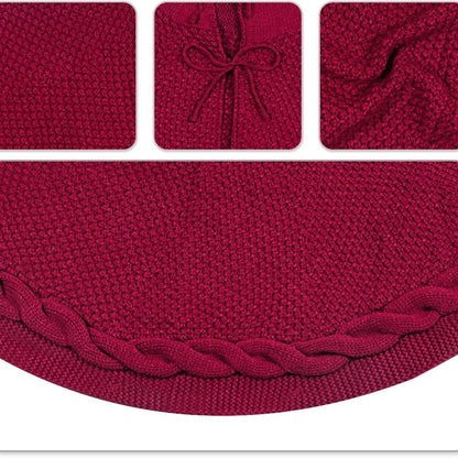 48 Inch Dark Red Knitted Christmas Maroon Tree Skirt， Large Xmas Tree Skirts Round Base Skirt for Holiday Party Decoration Ornament Supplies，for 6-8FT Tree Christmas Treer Burgundy Tree Skirt (48in)