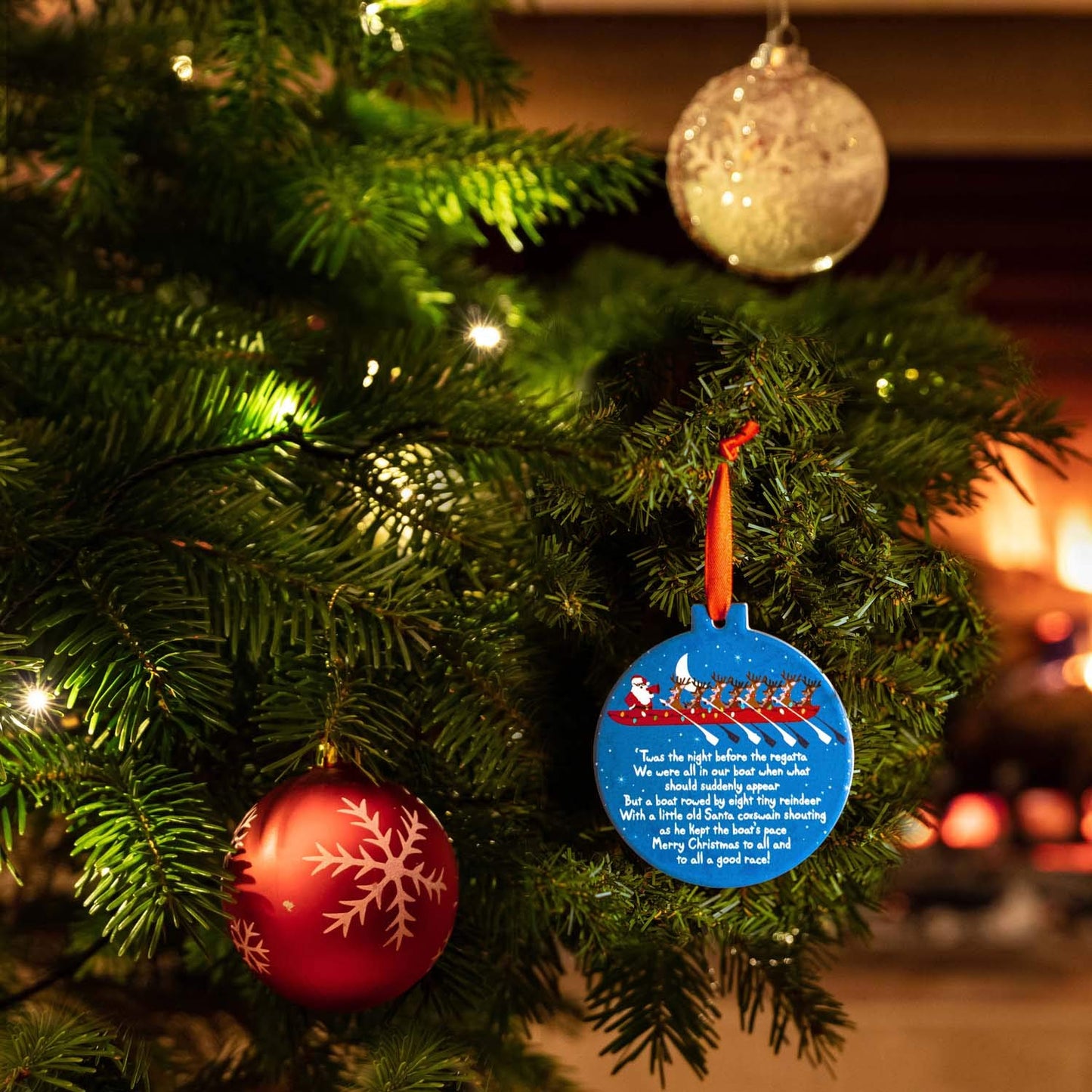 ChalkTalkSPORTS Crew Round Ceramic Ornament | Reindeer and Santa 'TWAS The Night
