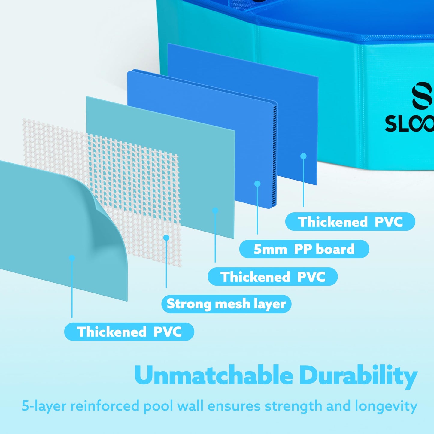 Sloosh Foldable Dog Kiddie Pool - Portable Hard Plastic Doggie Swimming Pool, Anti-Slip Collapsible Pets Bath Tub Suitable for Kids Indoor Outdoor Backyard Use (71" x 12", Blue)