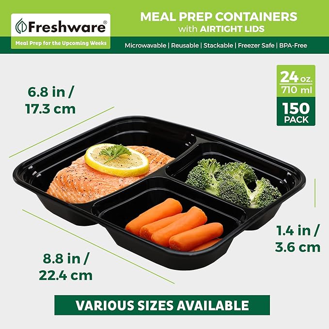 Freshware Meal Prep Containers 3 Compartment