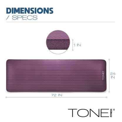 TONE Fitness Premium Extra Thick 1-Inch High Density Exercise Mat with Carry Strap – Non-Slip Workout, Pilates, and Yoga Mat for Home Gym - Color Purple - Wave Pattern