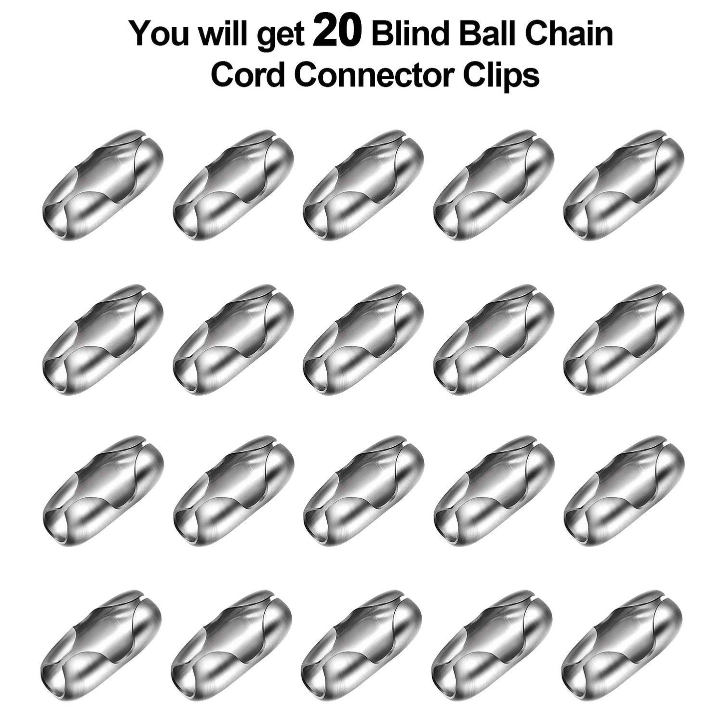Pangda 20 Pack Replacement Vertical Roman Roller Blind Chain Cord Connector Clips (Stainless Steel)