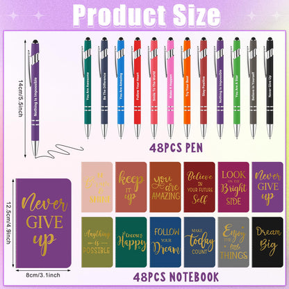 96 Pcs Bulk Motivational Pens Inspirational Notepads Set, Small Pocket Motivational Quote Notebooks and Ballpoint Pens, Mini Journals Gift Set for Kids Students Teachers School Office Prizes Supplies