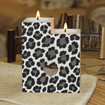 pnyoin Classical Black Animal Skin Candle Holders Gift for Women Wooden Heart Candlestick Personalized Christmas Birthday Graduation Friendship Gifts Home Wedding Dinning Party Decorative