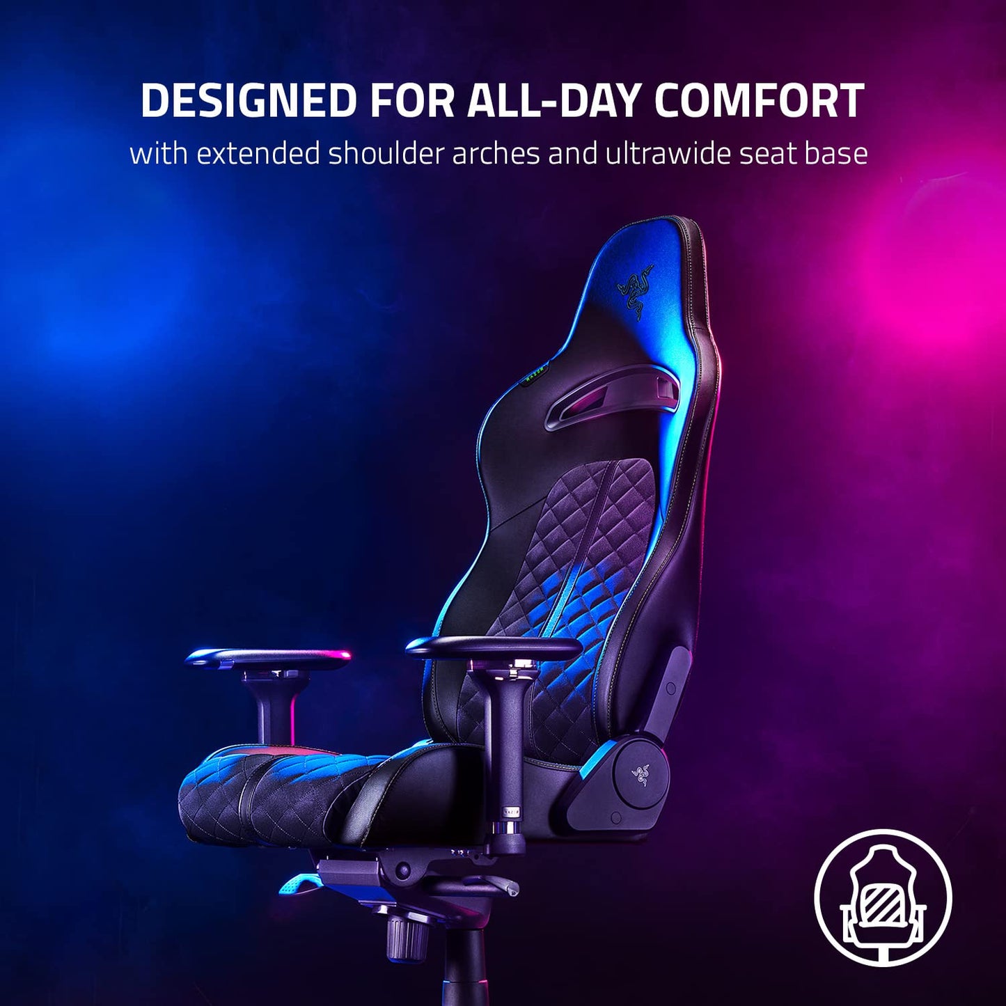 Razer Enki Gaming Chair: All-Day Comfort - Built-in Lumbar Arch - Optimized Cushion Density - Dual-Textured, Eco-Friendly Synthetic Leather - Reactive Seat Tilt & 152-Degree Recline - Black