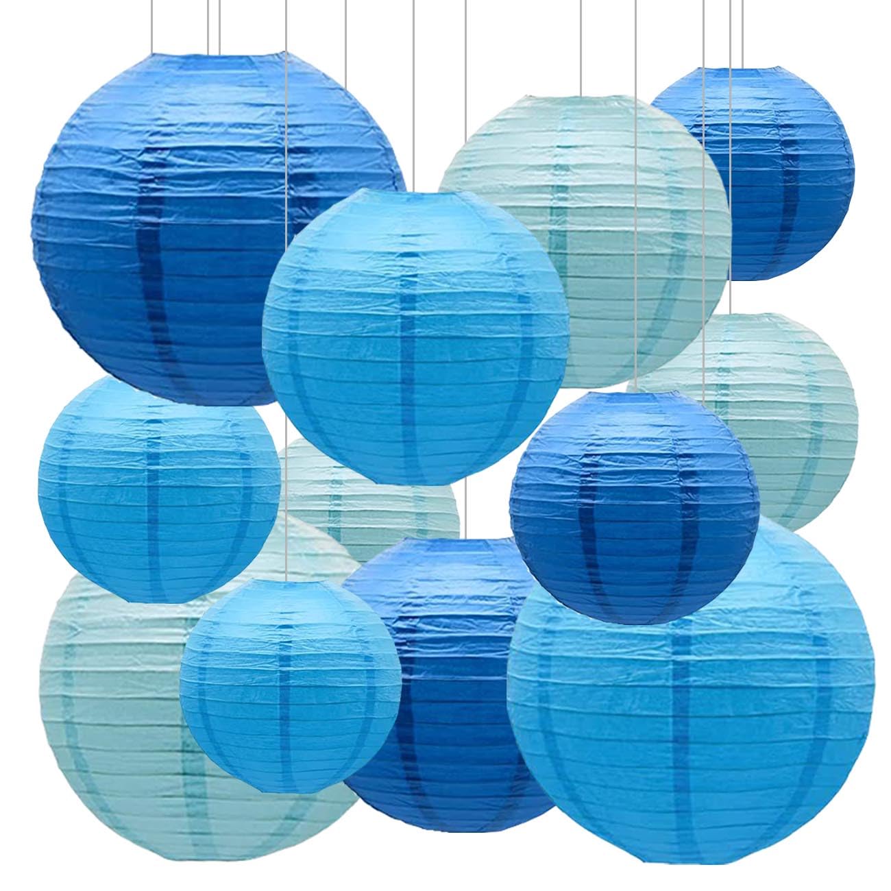 SIPRKAICT Blue Paper Lanterns Party Decorations,12pcs Hanging Paper Lantern for Classroom,Baby Shower,Graduation,Wedding,Birthday