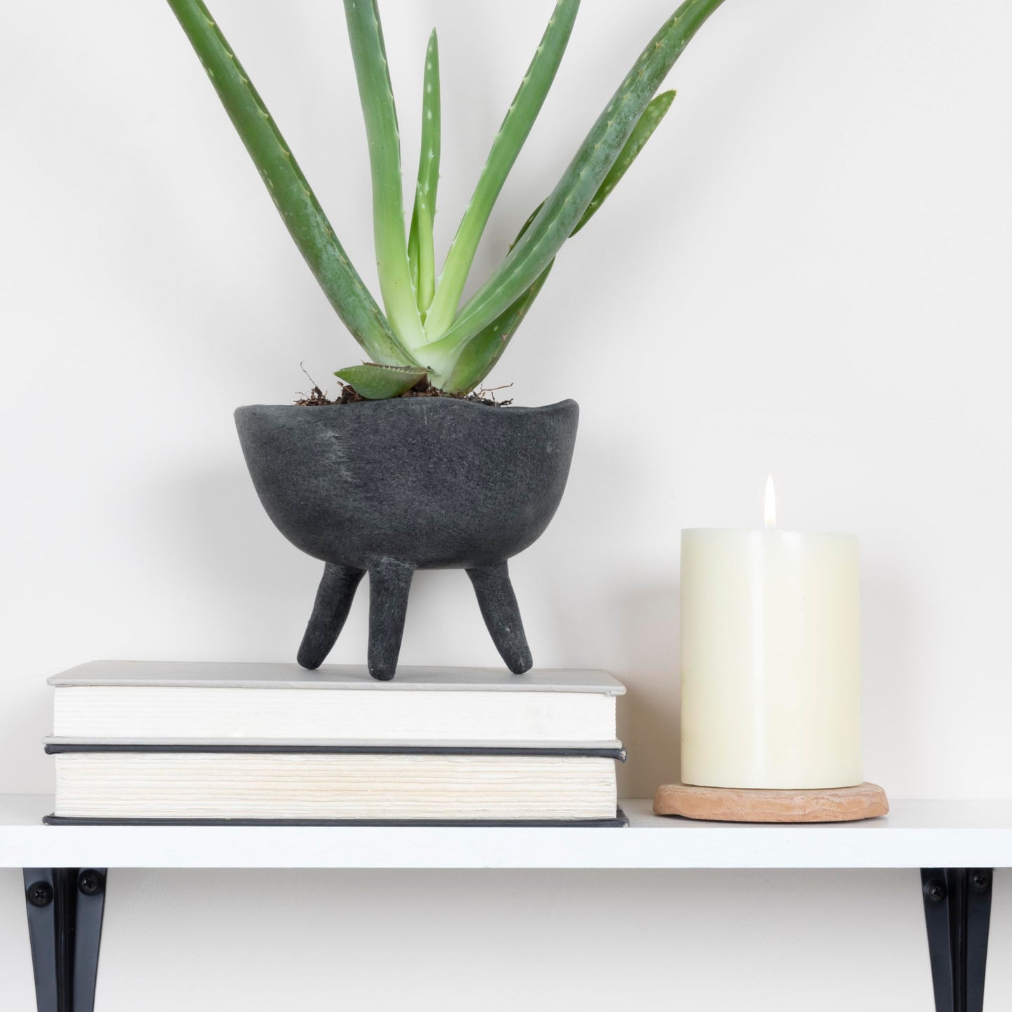 Creative Co-Op Boho Terracotta Footed Bowl, Slate Grey