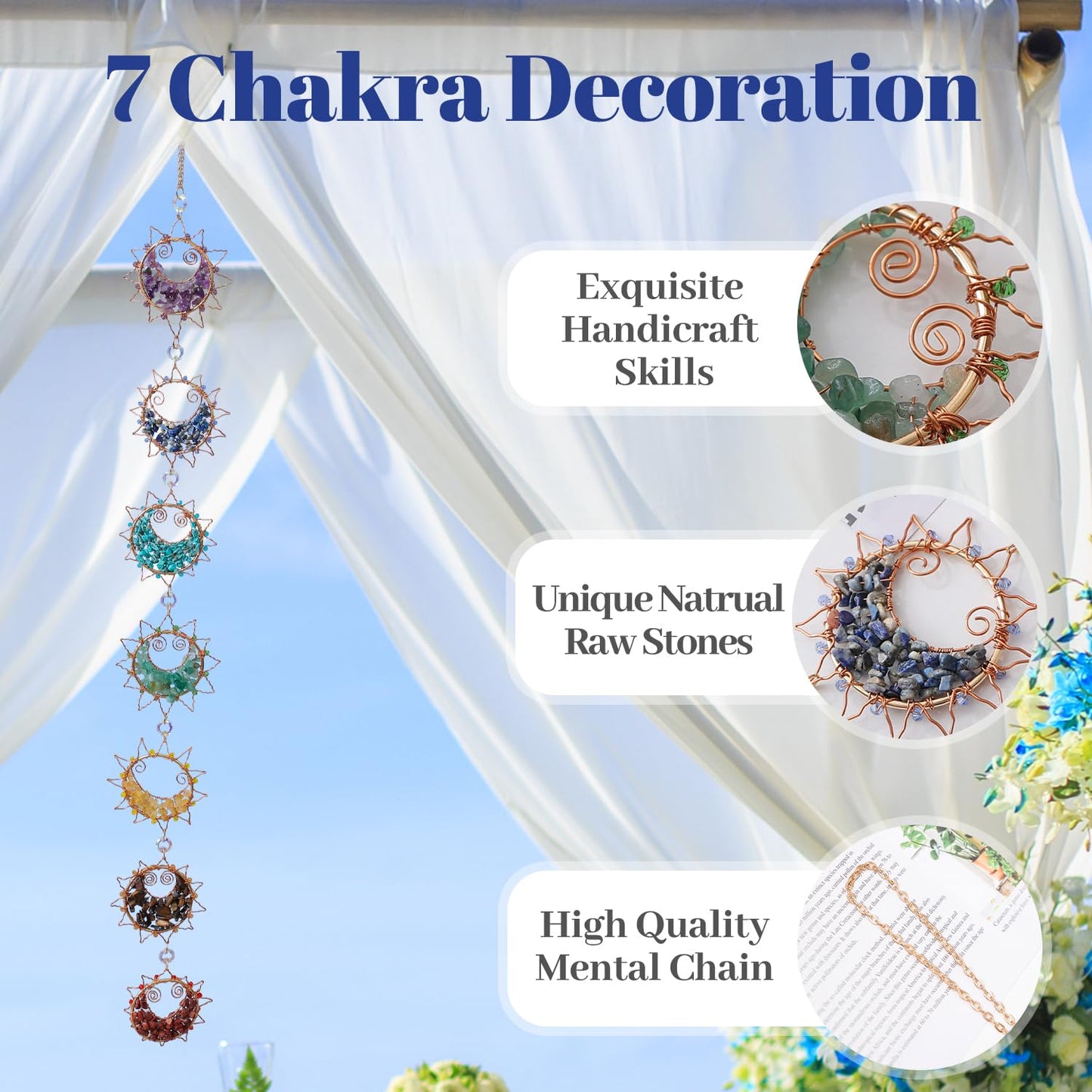 7 Chakra Healing Crystals Hanging Ornament，Handmade Sun Chakra Stones Natrual Gemstones Wall Hanging Ornaments for Home Decor Yoga Meditation (7 Chakra Sun)