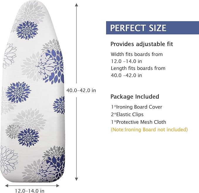 SheeChung 14x42 Inch Over-The-Door Ironing Board Cover and Pad, Cotton Cover