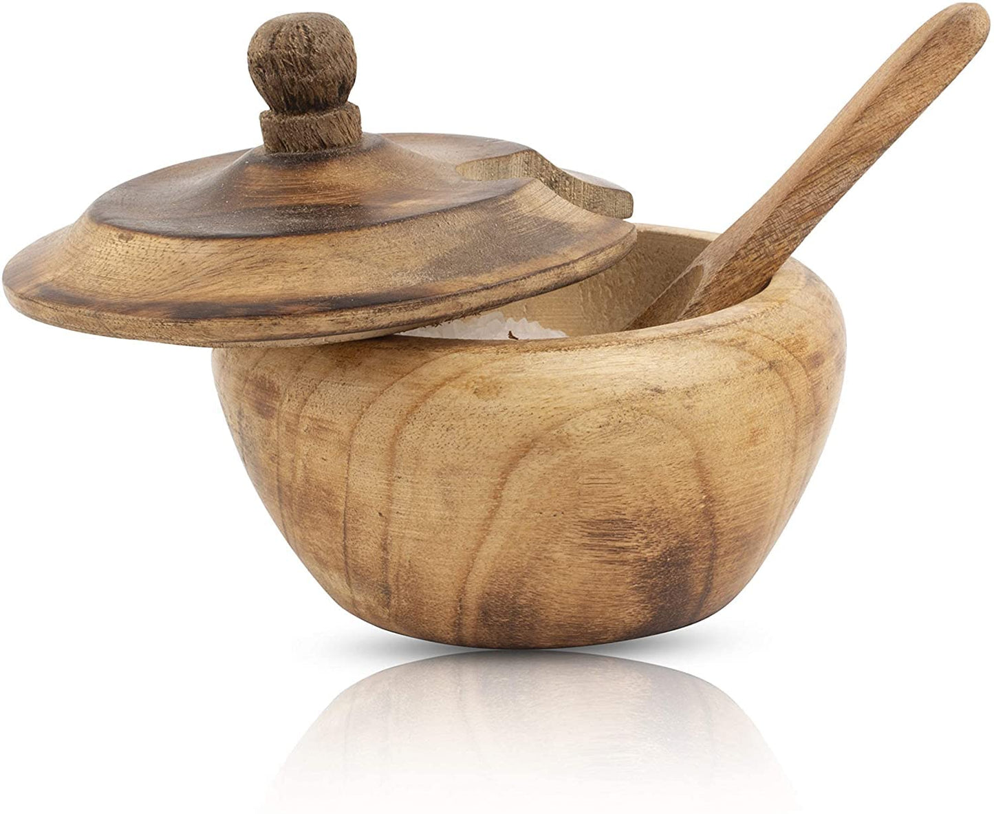 Decorative Rustic Wooden Sugar Bowl & Spoon With Lid Wide Mouth Candy Treat Jar Spice Jar Holder Condiment Nuts Serving Bowl Pot Salt Spice Herb Loose Leaf Tea Storage Container Novelty Home & Kitchen