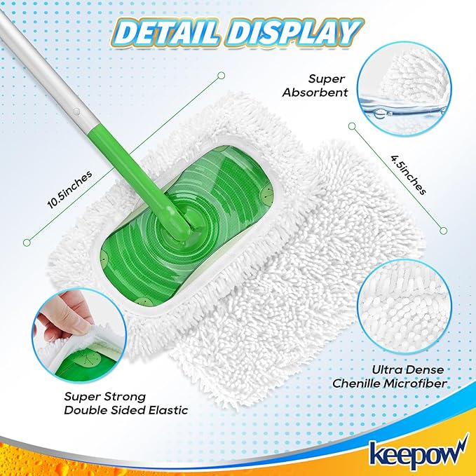 KEEPOW Reusable Microfiber Mop Pads Compatible
