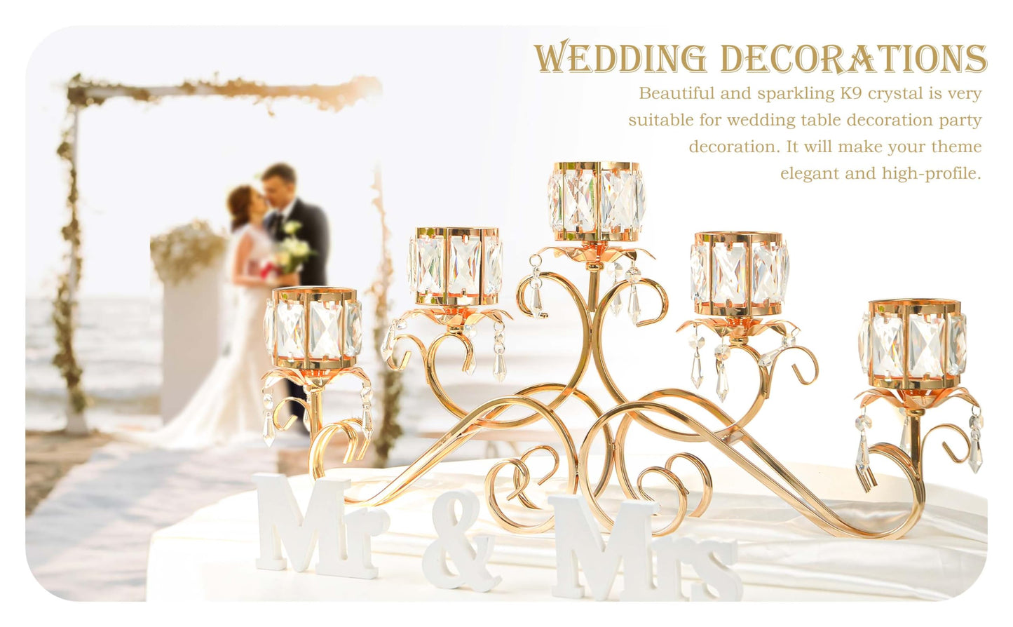 Kolnlala Large Elegant 5 Arms Crystal Bowl Tealight Candle Holder/Candelabra Crystal Votive, 5-arms Candlestick Holder for Table Centerpiece Wedding/Party Home Decor(Gold, 5-Arm)