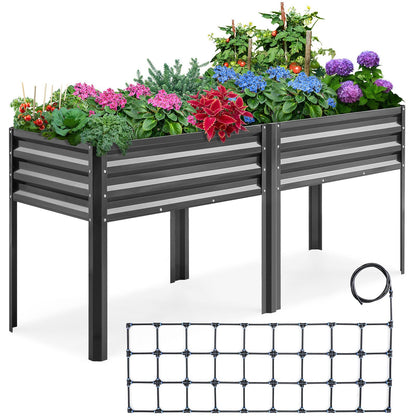 KING BIRD Raised Garden Bed with Irrigation System and Legs Galvanized Elevated Planter Box for Backyard, Patio, Balcony, 600lb Capacity, Dark Grey, 70.9x22.8x31.5 in