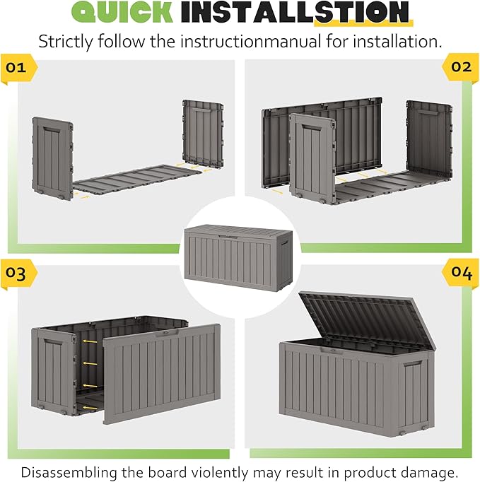 Outdoor Storage Box, Resin Deck Boxes Indoor and outdoor, Waterproof Storage Box Lockable Lid (Grey, 75 Gallon)