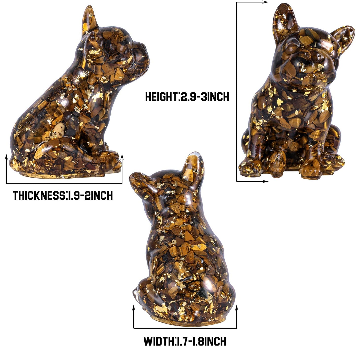 SUNYIK Resin Crystal Stone French Bulldog Statue, Reiki Healing Stone Animal Figurines Decor for Home Office Desk Tabletop, Tiger's Eye