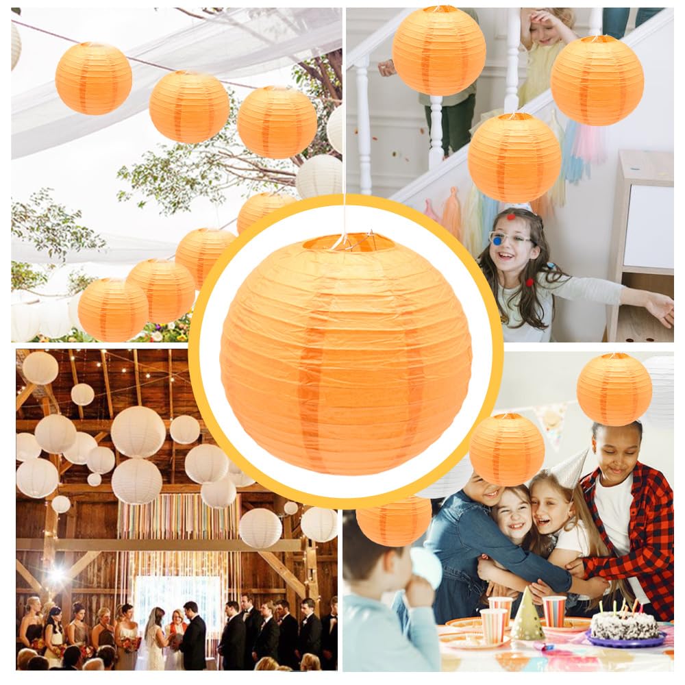 Ruidee 6Pcs Paper Lanterns Decorative Round Hanging Paper Lanterns for Birthday, Wedding, Christmas Xmas, Bridal, Home Decor, Party Decoration（12in/Orange）