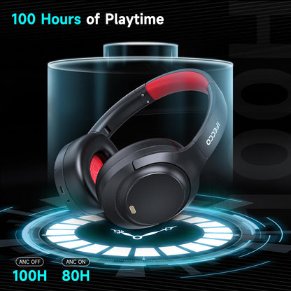 IFECCO Active Noise Cancelling Headphones Bluetooth 5.4 - Wireless ANC Headphones Over Ear with Microphone,100H Play Time,HiFi Stereo Bluetooth Headset with Cushioned Pads for Home Office