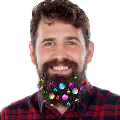 DecoTiny 20pcs Light Up Beard Ornaments, 16 Pcs Sounding Jingle Bells, 4 Pcs Lights and Bauble Ornaments - Great Christmas and New Year Festival Gift for Friends and Husband