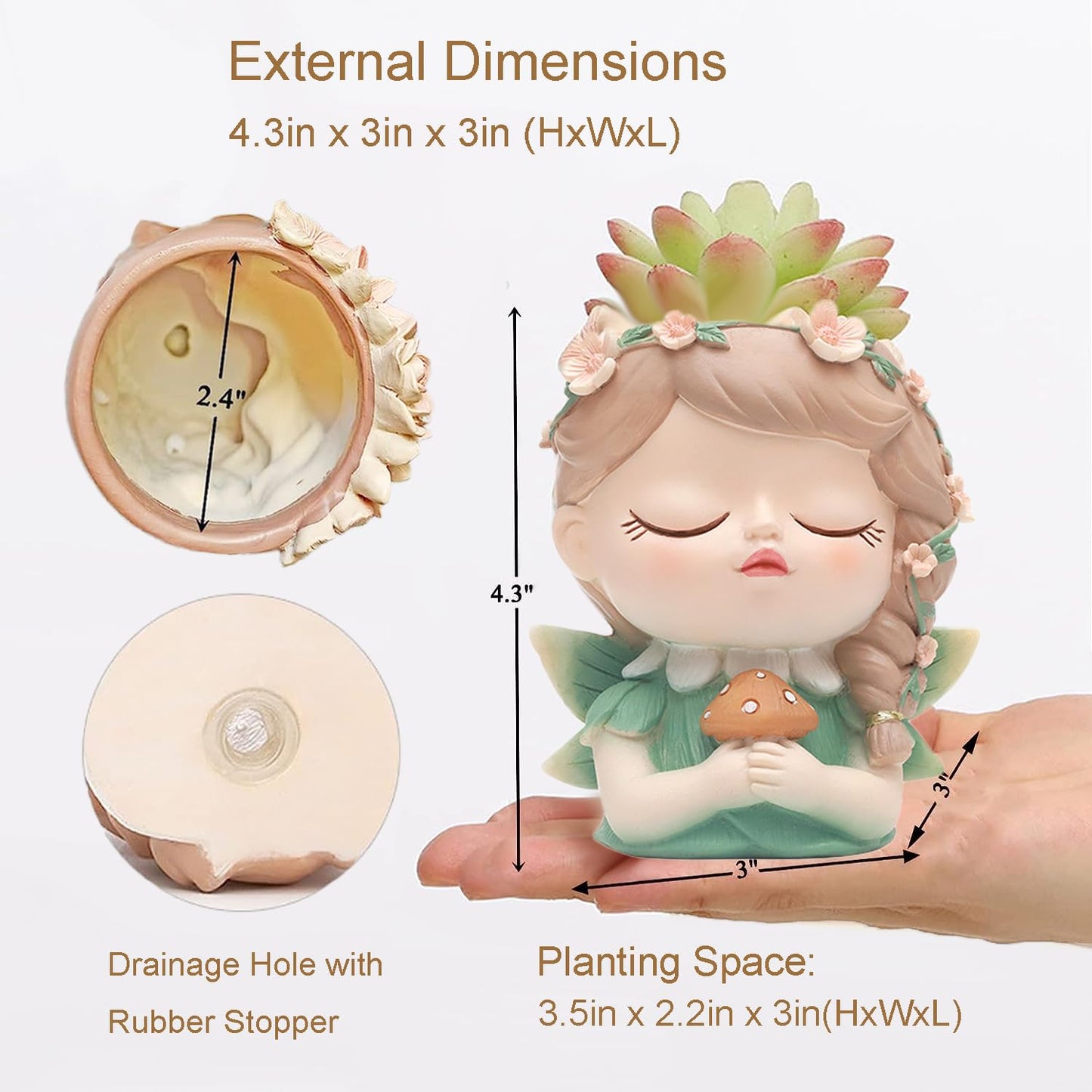 Argofox Small Angel Girl face Succulent Plant Pots kit 2 Pack with Drainage Hole Indoor Cactus Pot Unique Cute Flower Vases Decor with Girl Face Container Planter Chic Gardening Lover