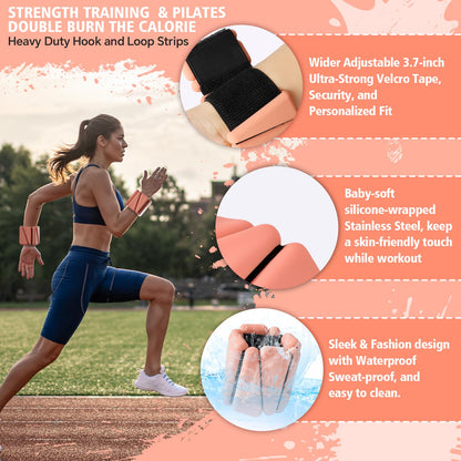 T98 Wrist & Ankle Weights for Women Men, Wearable Wrist Weights Set of 2(1Lbs Each), Adjustable Arm Leg Bracelet Weights for Strength Training, Aerobics, Barre, Suit for Home Outdoor Workout