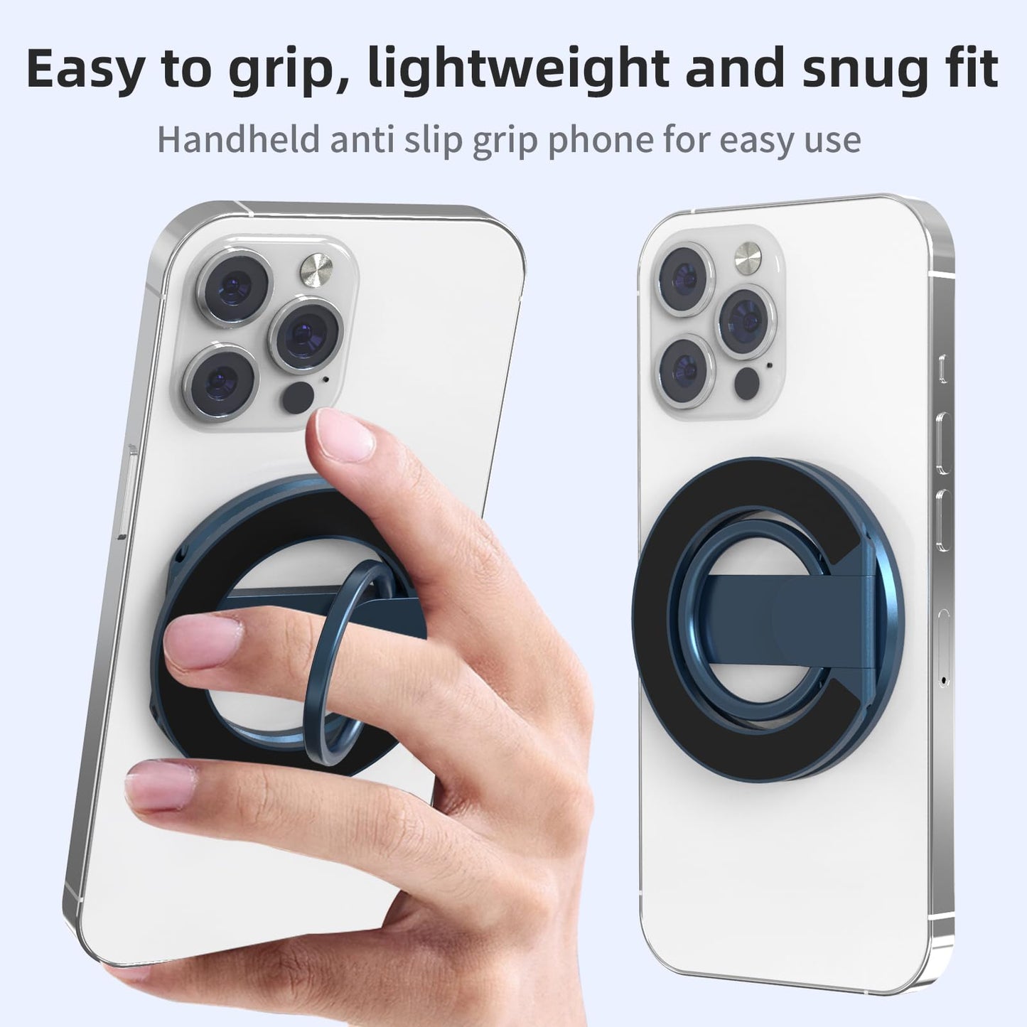 RESPECTED-BRO-Magnetic-Phone-Ring-Holder with Dual Rings, Compatible with iPhone 17/16/15/14/13/12, Multifunctional Stand for Desk,Office,Gym,Kitchen & All Metal Surfaces, Finger Loop Grip (Dark Blue)