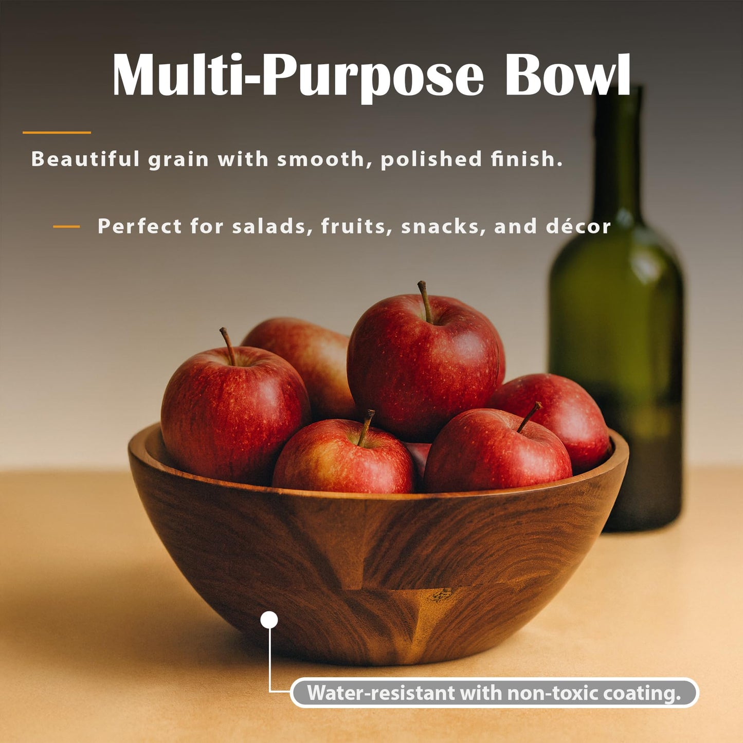 GoCraft Acacia Wood Bowl – 8 Inch Handcrafted Wooden Serving Bowl for Salad, Fruits, Snacks, Mixing or Display | Rustic Natural Finish | Decorative Tableware for Kitchen, Dining & Party Use