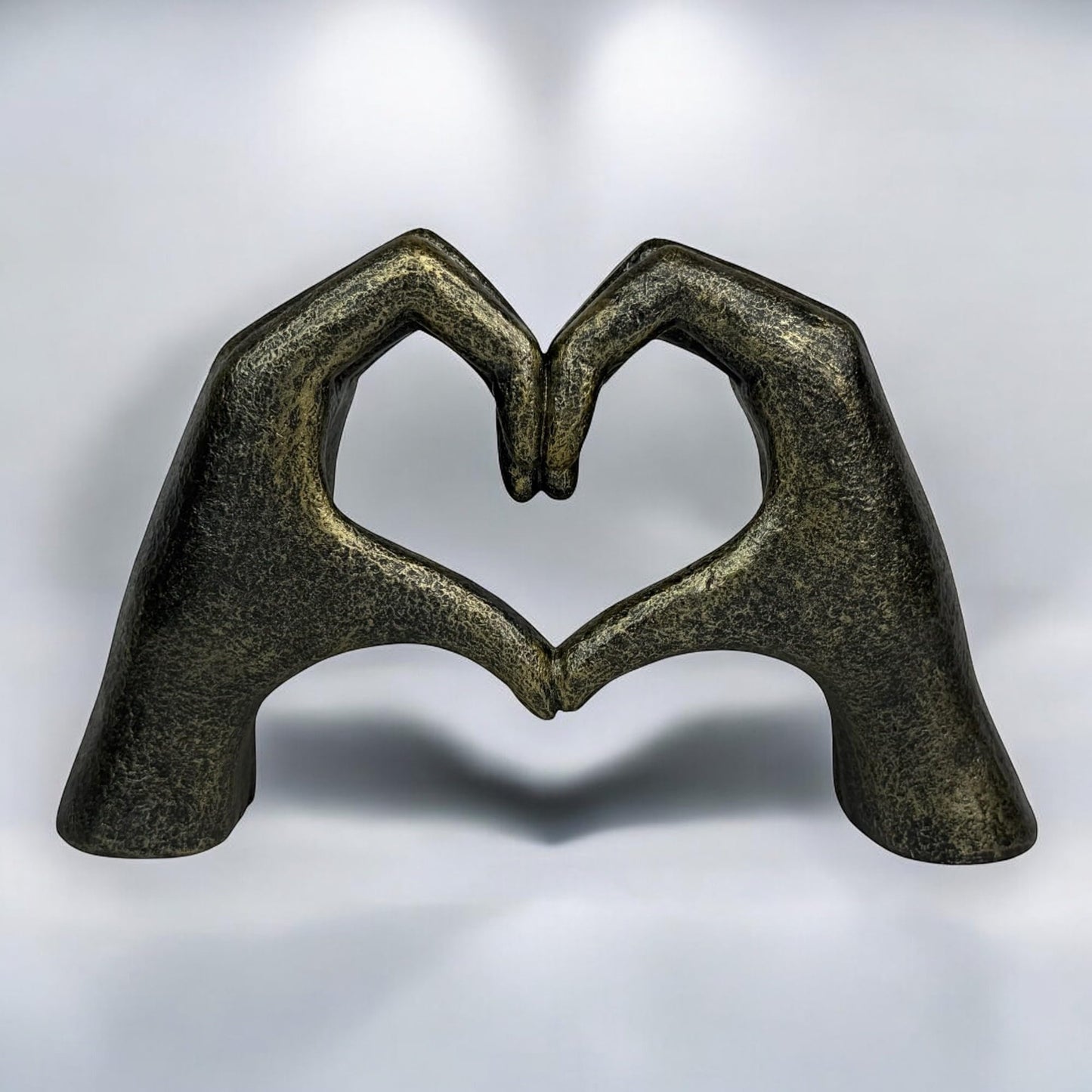 Top Brass Large Rustic Heart Hands Sculpture, 9 3/4” Resin Love Statue – Romantic Decor Accent for Shelf or Mantel – Perfect for Wedding, Valentine's Day or Anniversary (Rustic Cast Iron)