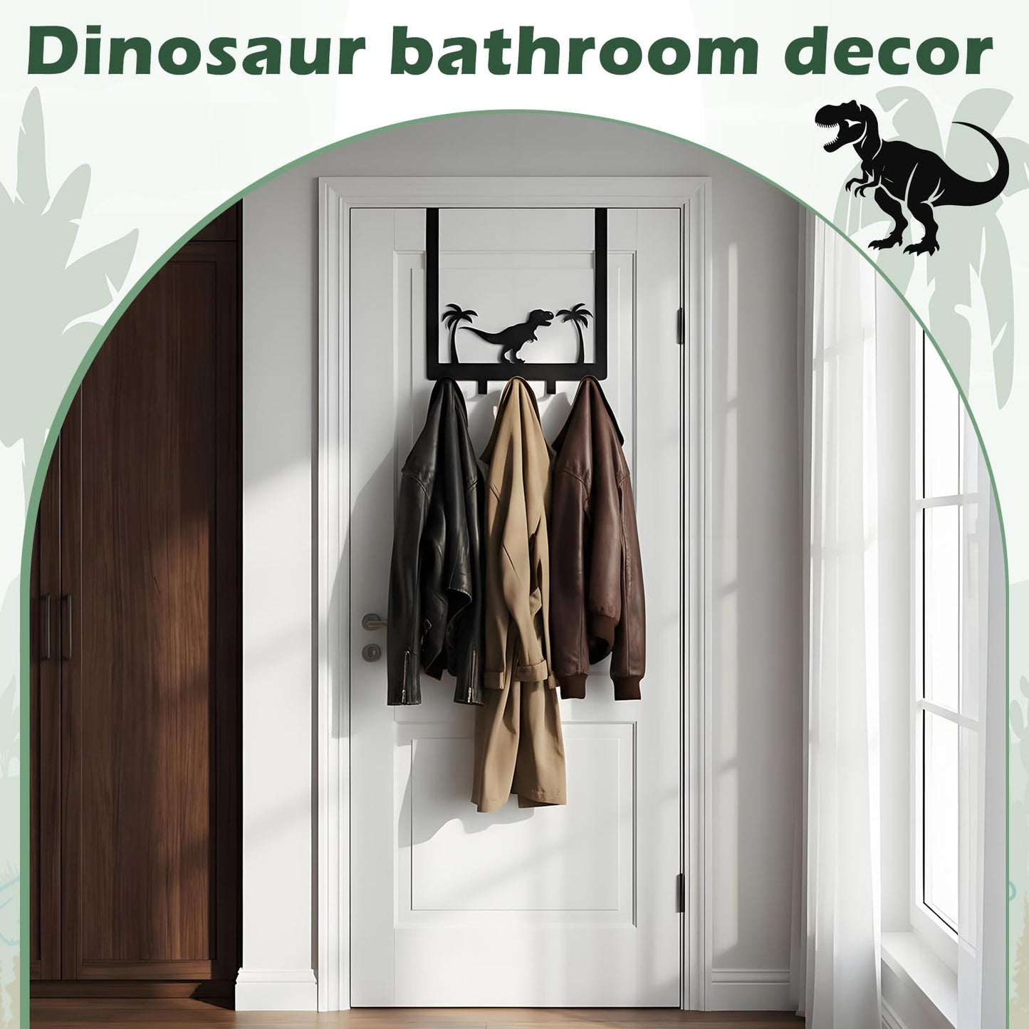 Reallnaive Dinosaur Over The Door Hooks Bathroom Decor Hanger Wall Mount Rack Holder for Towel, Hat, Coat, Cloth, Keychain, Bag, Christmas Party Gift