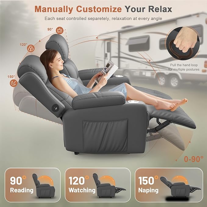 RV Loveseat Recliner Sofa, Massage Wall Hugger Recliners Couch